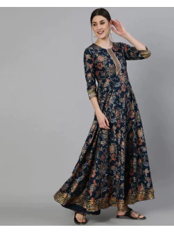 Woman Floral Print Flared Anarkali Kurta