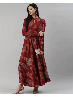 Woman High Neck Printed Anarkali Kurta