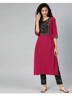 Women Floral Print Pink Straight Kurta Suit Set