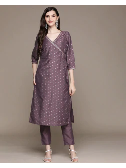 Women Floral Print Purple Straight Kurta Suit Set