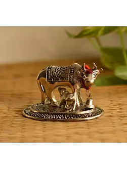 Silver Metal Handcrafted Cow and Calf Figurine