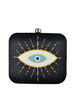 Woman Orange-White Evil Eye Printed Clutch