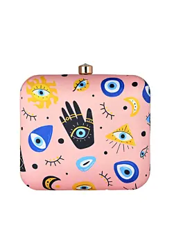 Woman Multi Evil Eye Printed Clutch