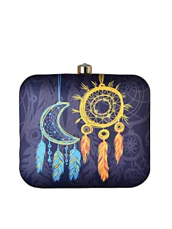 Women Blue-Orange Dream Catcher Printed Clutch