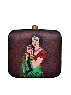 Women Green Saree Women Printed Clutch