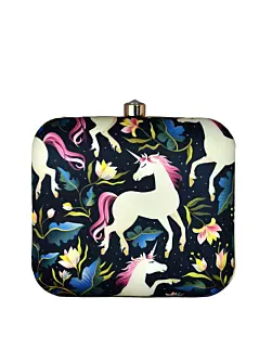 Women Unicorn Printed Black Clutch