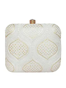 Woman White Embroidered Clutch