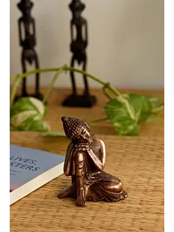 Brown Metal Resting Buddha On Knee Statue