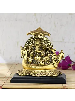 Golden Lord Ganesha sitting on Swan Throne