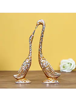 Golden Aluminium Loving Swan couple Love Birds showpiece