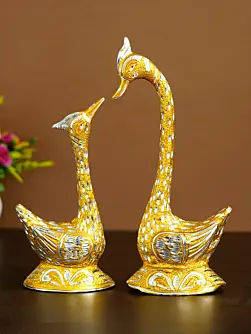 12 Inch Golden Kissing Swan Couple Handcrafted Decorative Figurine