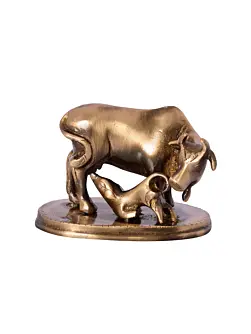 Brown Brass Kamdhenu cow and calf idol