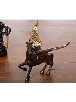 Brown and Black Brass Antique Finish Flying Angel Horse Showpiece Animal Figurines