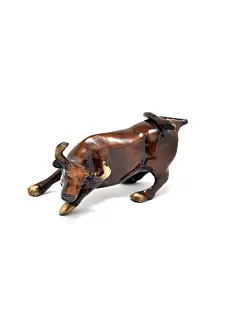 Brown Brass charging bull statue Animal Figurines