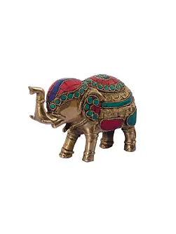 Stone Studded Brass Elephant Statue Animal Figurines