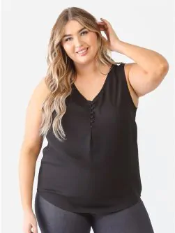 Plus Button Up Detail Sleeveless Top