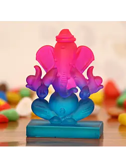 Pink and Blue Transparent Double Sided Crystal Lord Ganesha Idol For Home, Office and Car Dashboard
