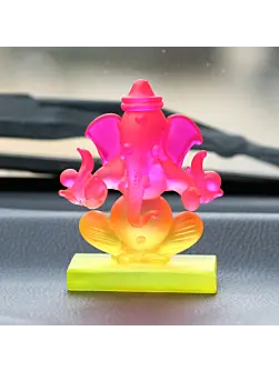 Pink and Orange Double Sided Crystal Car Ganesha Showpiece
