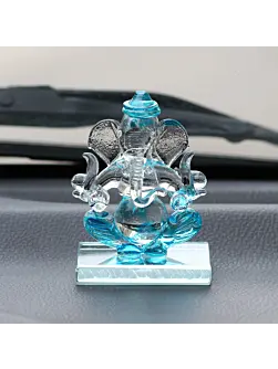 Sky Blue Transparent Double Sided Crystal Ganesha Idol For Home, Office and Car Dashboard