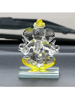 Yellow Transparent Double Sided Crystal Ganesha Idol For Home, Office and Car Dashboard