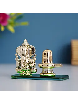 Green Lord Ganesha with Shivling Crystal Statue for Home and Car Dashboard