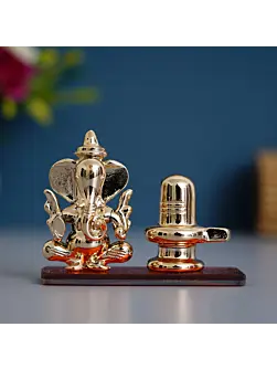 Orange Lord Ganesha with Shivling Crystal Statue for Home and Car Dashboard