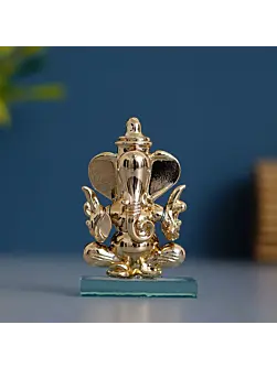 Golden Lord Ganesha Crystal Statue for Home and Car Dashboard