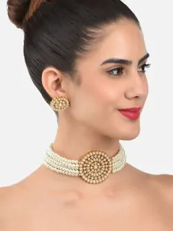 Pearl Work Choker Set with Earring