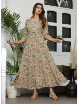 Women Printed Viscose Rayon Gown Kurta  (Multicolor)