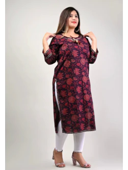 Women Plus Size Purple Pure Cotton Printed Straight Kurta
