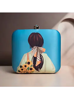 Women Blue Portrait Printed Clutch