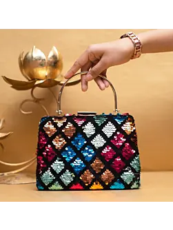 Women Multicolor Sequins Embroidery Clutch