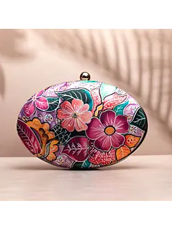 Women Pink Floral Printed Oval Clutch