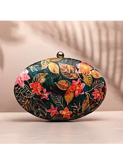 Woman Pink Batik Floral Print Oval Clutch