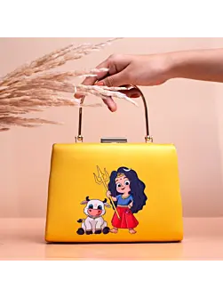 Women Yellow Durga Printed Clutch