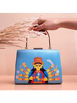Women Durga Maa Blue Printed Clutch