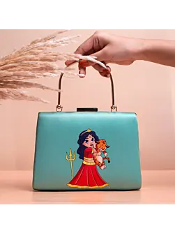 Women Blue Durga Printed Clutch