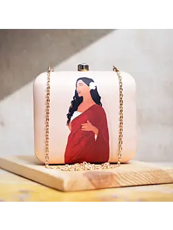Women Red Saree Women Printed Clutch