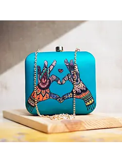 Women Blue Heart Printed Clutch