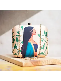 Woman Brown Girl Portrait Printed Clutch