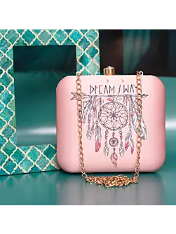 Woman Pink Dream Catcher Printed Clutch