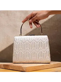 Women White Sequins Embroidery Party Clutch