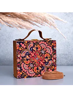 Women Paisley Printed Suitcase Style Clutch