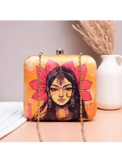 Women Yellow Based Indian Woman Printed Clutch