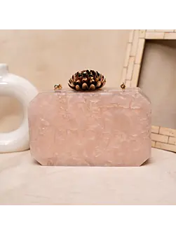 Women Baby Pink Stone Acrylic Clutch