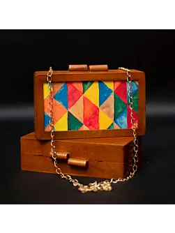 Women Colourful Wooden Printed Clutch