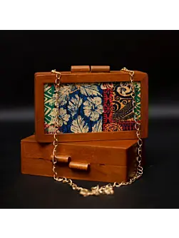 Women Multicolour Flower Wooden Printed Clutch