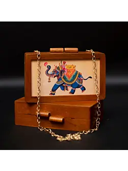 Women Elephant Wooden Printed Clutch