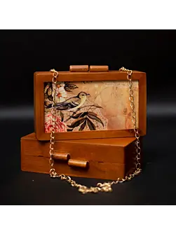 Women Birds Wooden Printed Clutch