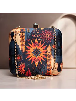 Women Blue And Beige Printed Clutch